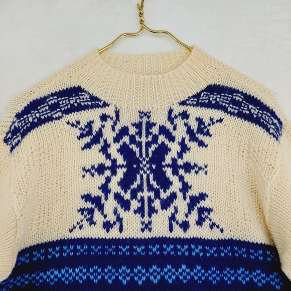 Liz Claiborne Vintage Snowflake Chunky Knit Wool Sweater Boxy Fit P3788 - Picture 2 of 9